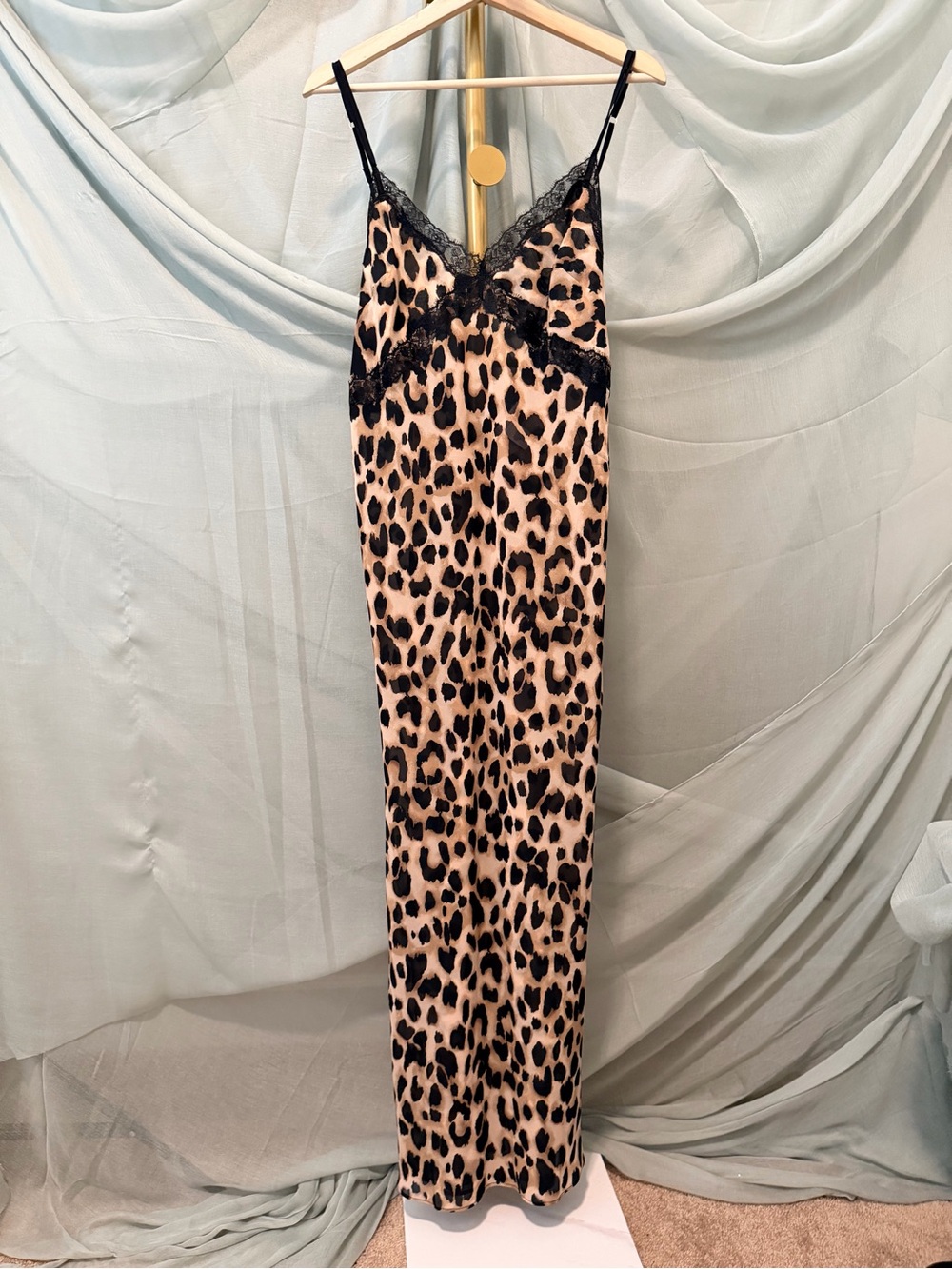 Victoria's Secret Leopard-Print Maxi Slip Dress with Black Lace - Picture 2 of 6